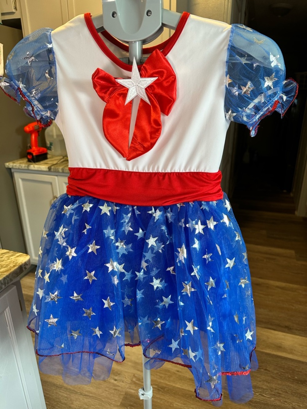Patriotic Star Tulle Kids Costume Dress - Red, White & Blue